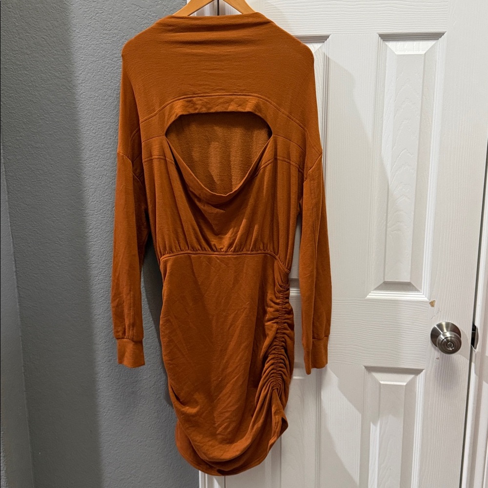Anthropologie Daily Practice dress ruched cozy size large rust colored open back - Picture 5 of 5